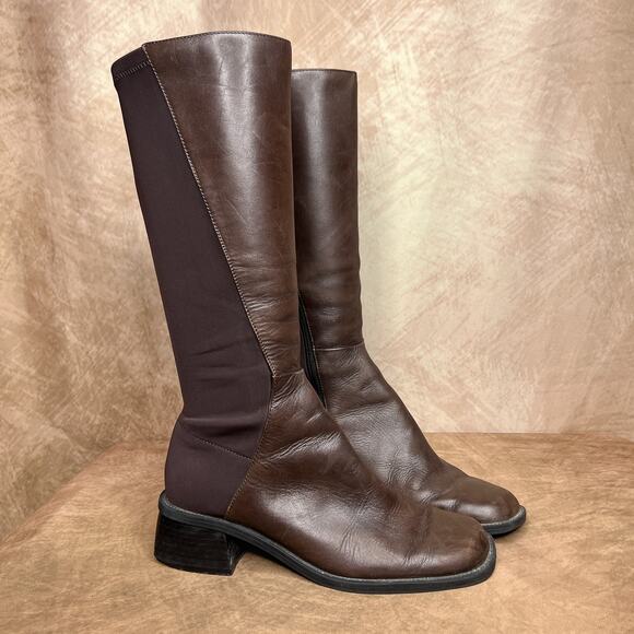 Vintage Y2K Jasmin Collection Sharon Two Tone Patchwork Leather Knee High Boots - Picture 10 of 10